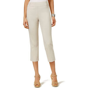 JM Collection Women's Size XL Beige Khaki Embellished Pull-On Capri Pants NWT